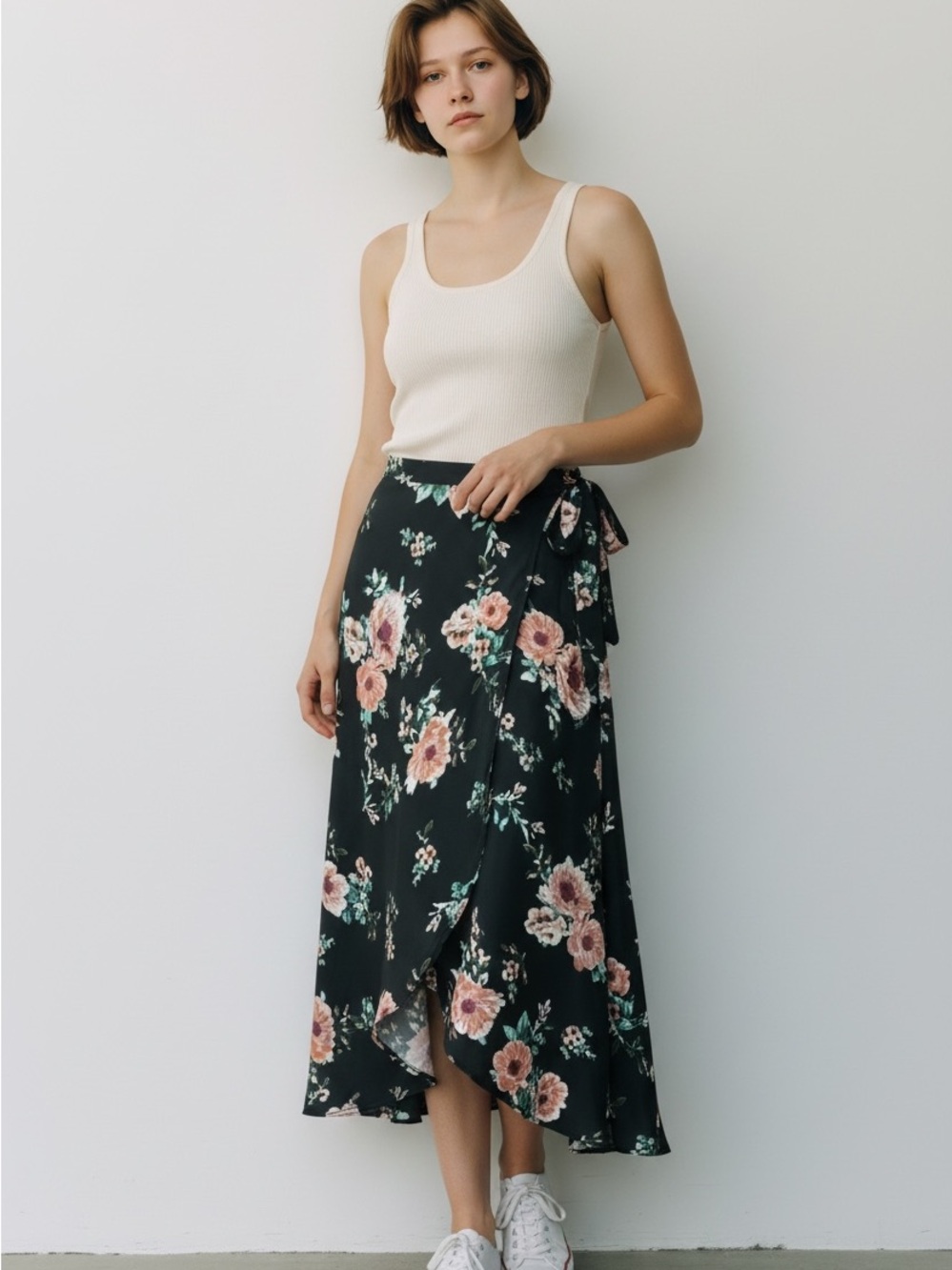 B.O.G Collective Floral Wrap Maxi Skirt Sz S - Pink & Black